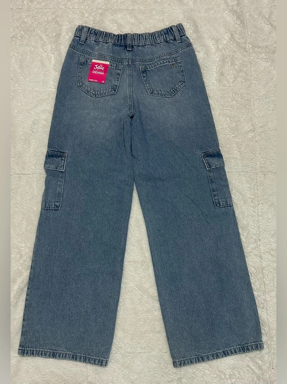 Justice Girls Wide Leg Cargo Jean, Light Wash